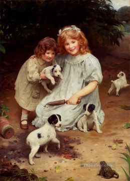  Elsley Galerie - Un invité non invité idyllique enfants Arthur John Elsley enfants animaux